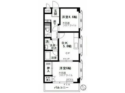 ハイシティー山手(2DK/2階)の間取り写真