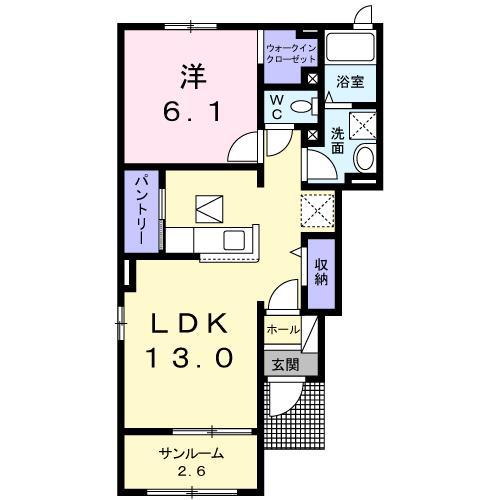 ソレイユ横島C(1LDK/1階)の間取り写真