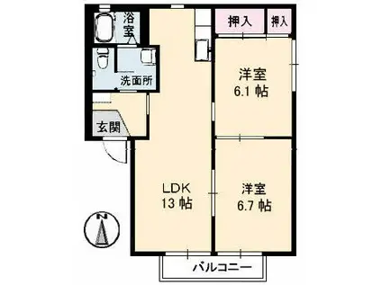 カーサ虹ヶ丘(2LDK/2階)の間取り写真