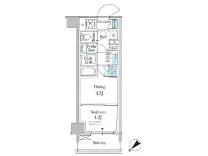 パークアクシス品川南大井パークフロント(1DK/5階)の間取り写真