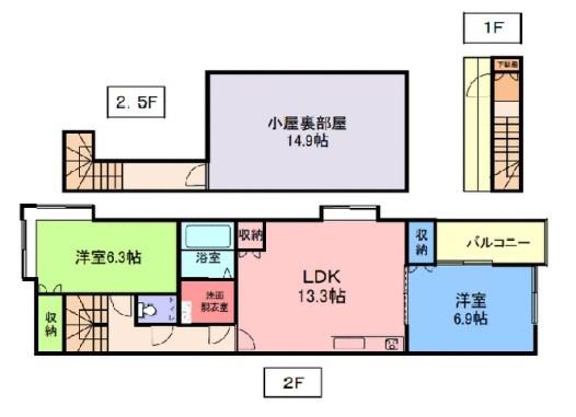 サファイア城北新町(2SLDK/2階)の間取り写真