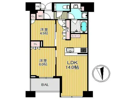 白金ザ・スカイ東棟(2LDK/34階)の間取り写真
