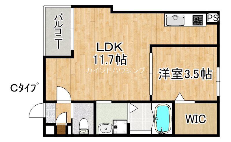 GARDENIA泉佐野(1LDK/1階)の間取り写真