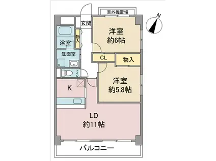 ラトゥール一社(2LDK/2階)の間取り写真