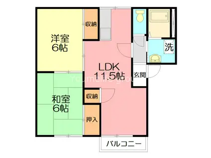 コーポ寺ヶ丘(2LDK/2階)の間取り写真