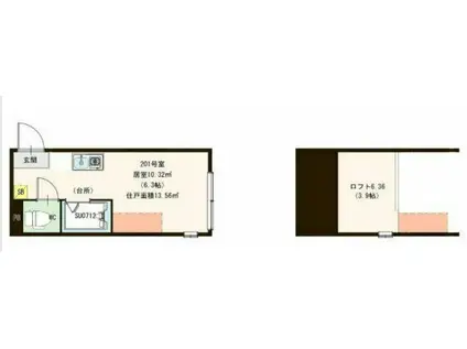 ハーモニーテラス久我山(ワンルーム/2階)の間取り写真