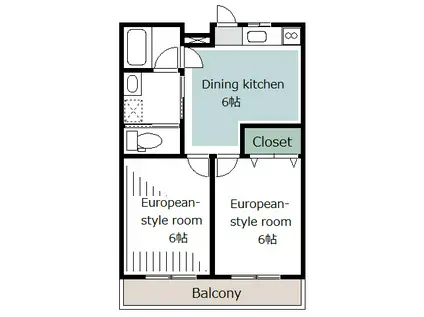 ルチェーレ愛野I(2DK/2階)の間取り写真