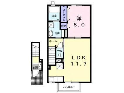 プリムヴェールK(1LDK/2階)の間取り写真