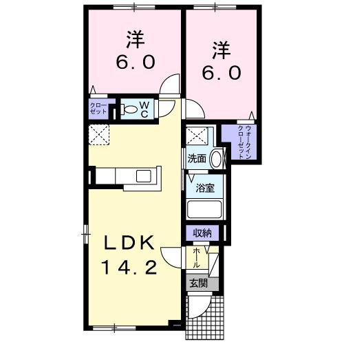 ヴィラ アヴェニュー(2LDK/1階)の間取り写真