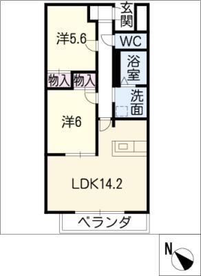 ラ・ベール音聞山(2LDK/3階)の間取り写真
