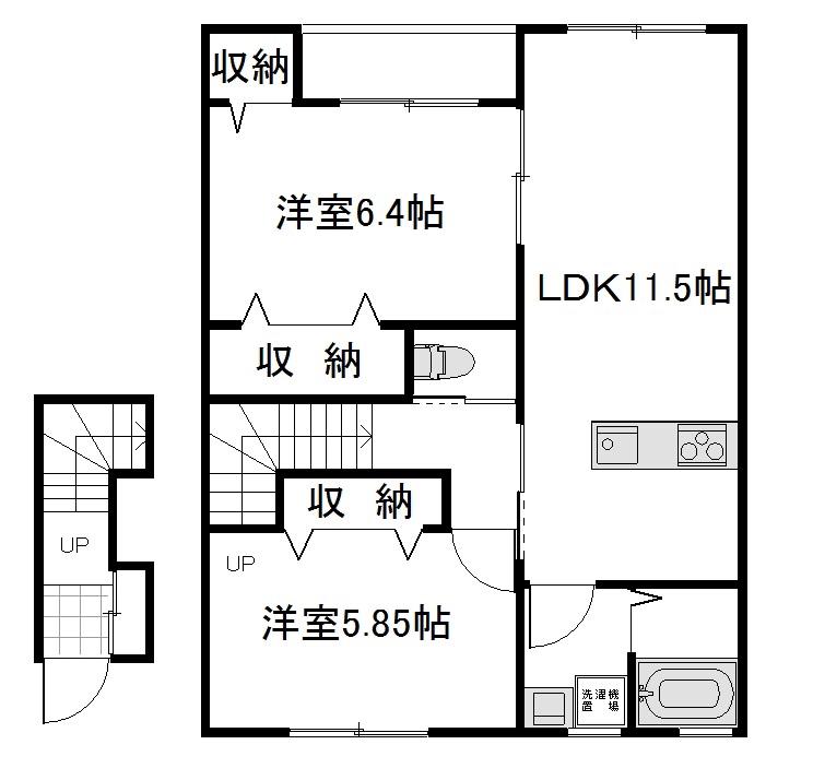リバーサイド東畦 A棟(2LDK/2階)の間取り写真