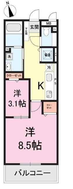 RESIDENCE HILL イースト 新光(2K/1階)の間取り写真