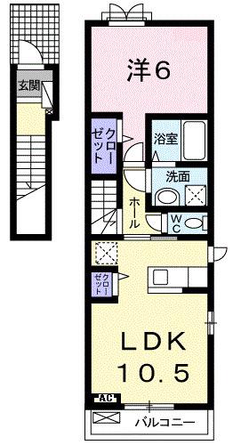 ソレアードV A(1LDK/2階)の間取り写真