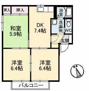 サニーズ福庭A棟(3DK/1階)の間取り写真