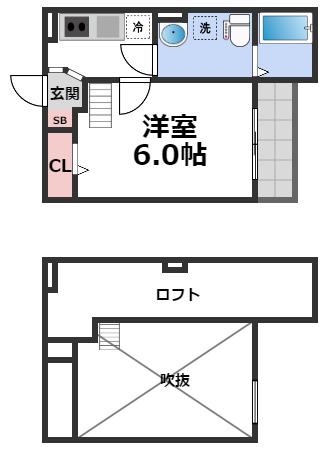 メゾンショコラE(1K/2階)の間取り写真