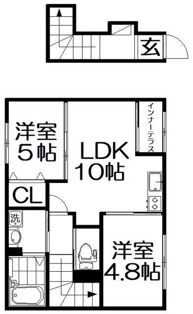 バックパレス香里(2LDK/2階)の間取り写真