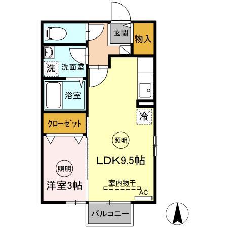 フローラルガーデン伏石(1LDK/2階)の間取り写真