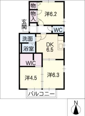 ドゥアメゾンC棟(3DK/2階)の間取り写真