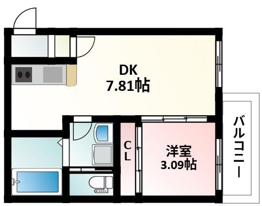 プリヴェ江坂(1LDK/1階)の間取り写真