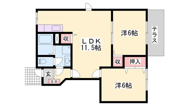 ハッピーメゾン(2LDK/1階)の間取り写真