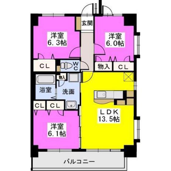 ボヌール レーベン(3LDK/1階)の間取り写真