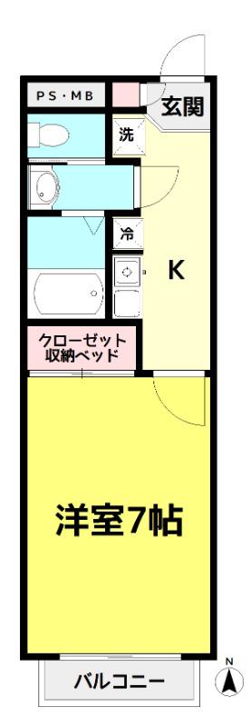 サンライズハウスB棟(1K/2階)の間取り写真