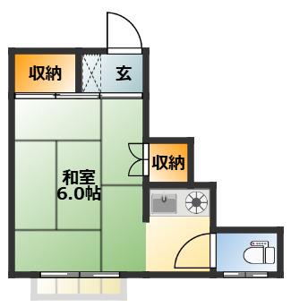 常盤荘(ワンルーム/2階)の間取り写真