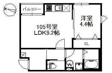 メゾンソレイユ久留米A(1LDK/2階)の間取り写真
