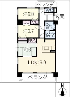 エスペランタ安城駅西1201(3LDK/12階)の間取り写真