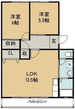 天神マンションII(2LDK/4階)の間取り写真