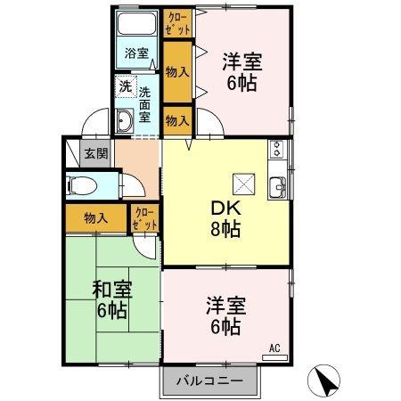 ファミール矢田A棟(3DK/1階)の間取り写真
