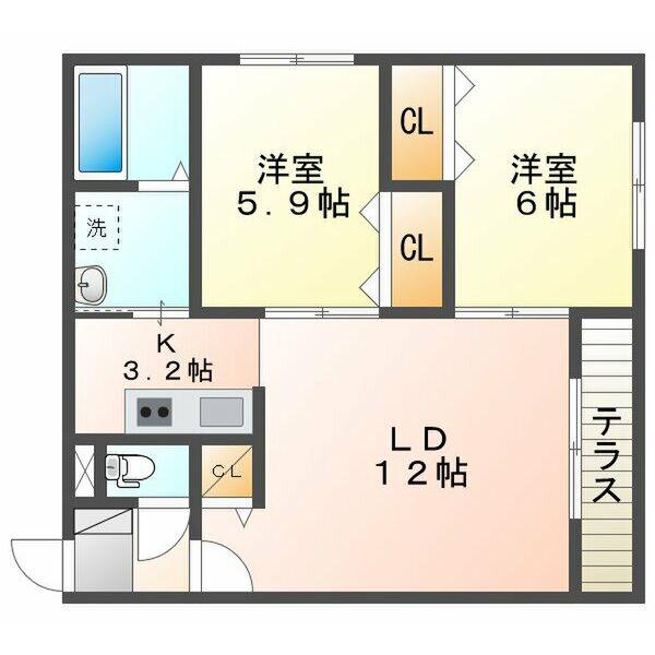 RION発寒(2LDK/3階)の間取り写真