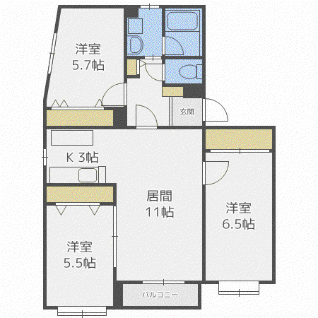 アヴニール平岸(3LDK/3階)の間取り写真