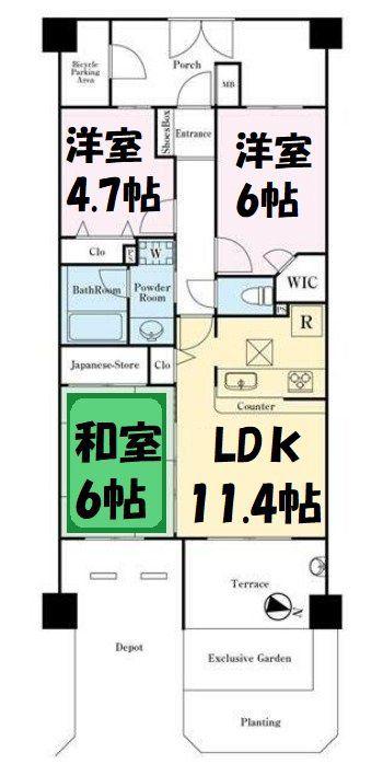 レクセルガーデンせんげん台(3LDK/1階)の間取り写真