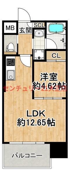 プレジオ弁天町(1LDK/14階)の間取り写真