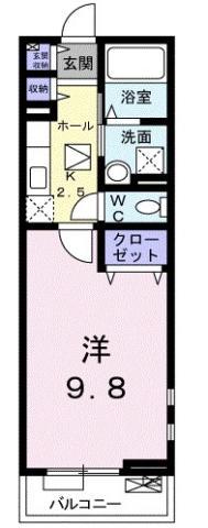 セレノ城南A(1K/2階)の間取り写真