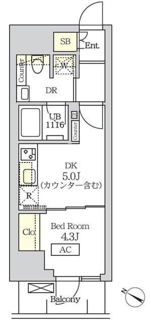 コスモグラシア新宿西早稲田(1DK/9階)の間取り写真