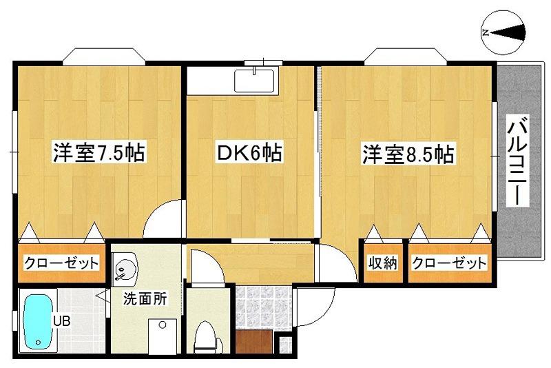 ヴィヴァーチェ泉(2DK/2階)の間取り写真