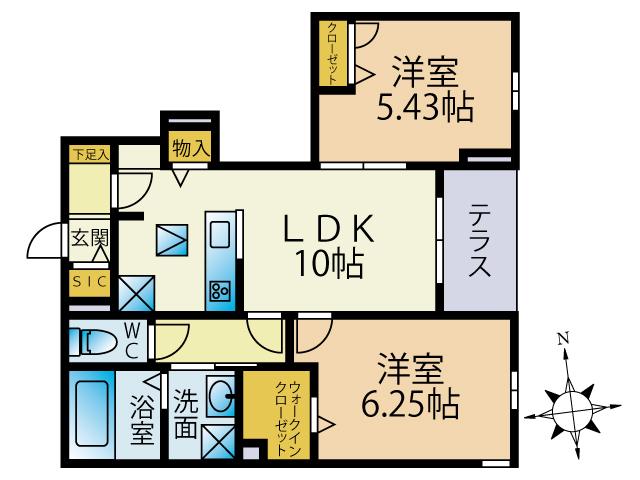 ヒルズ・アベリア(2LDK/1階)の間取り写真