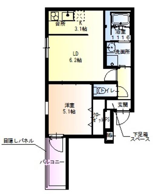 フジパレス城東諏訪サウスI番館(1LDK/2階)の間取り写真