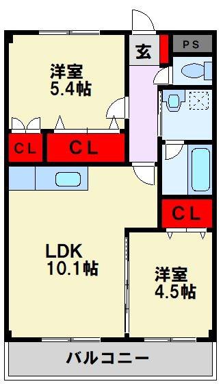 ヴィリアパス(2LDK/2階)の間取り写真