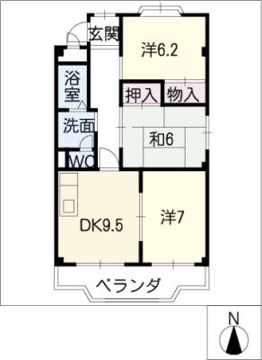 ヒバリハイツ(3DK/4階)の間取り写真