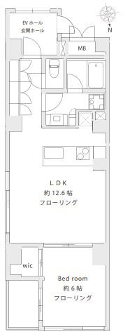 カーササクシード麻布十番(1LDK/8階)の間取り写真
