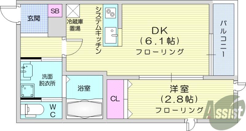 南小泉八軒小路AP(1DK/3階)の間取り写真