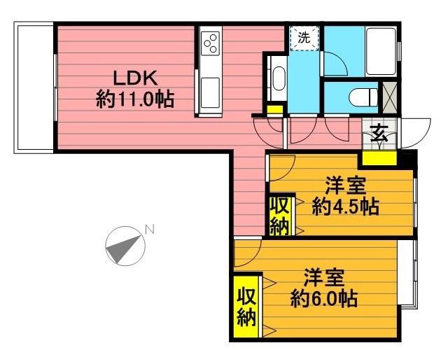ライオンズマンション立川錦町(2LDK/2階)の間取り写真