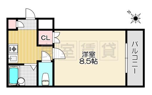 ヒルズ山花(1K/3階)の間取り写真