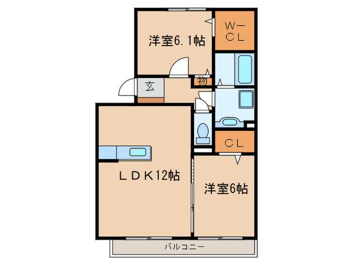 グランドゥール(2LDK/2階)の間取り写真