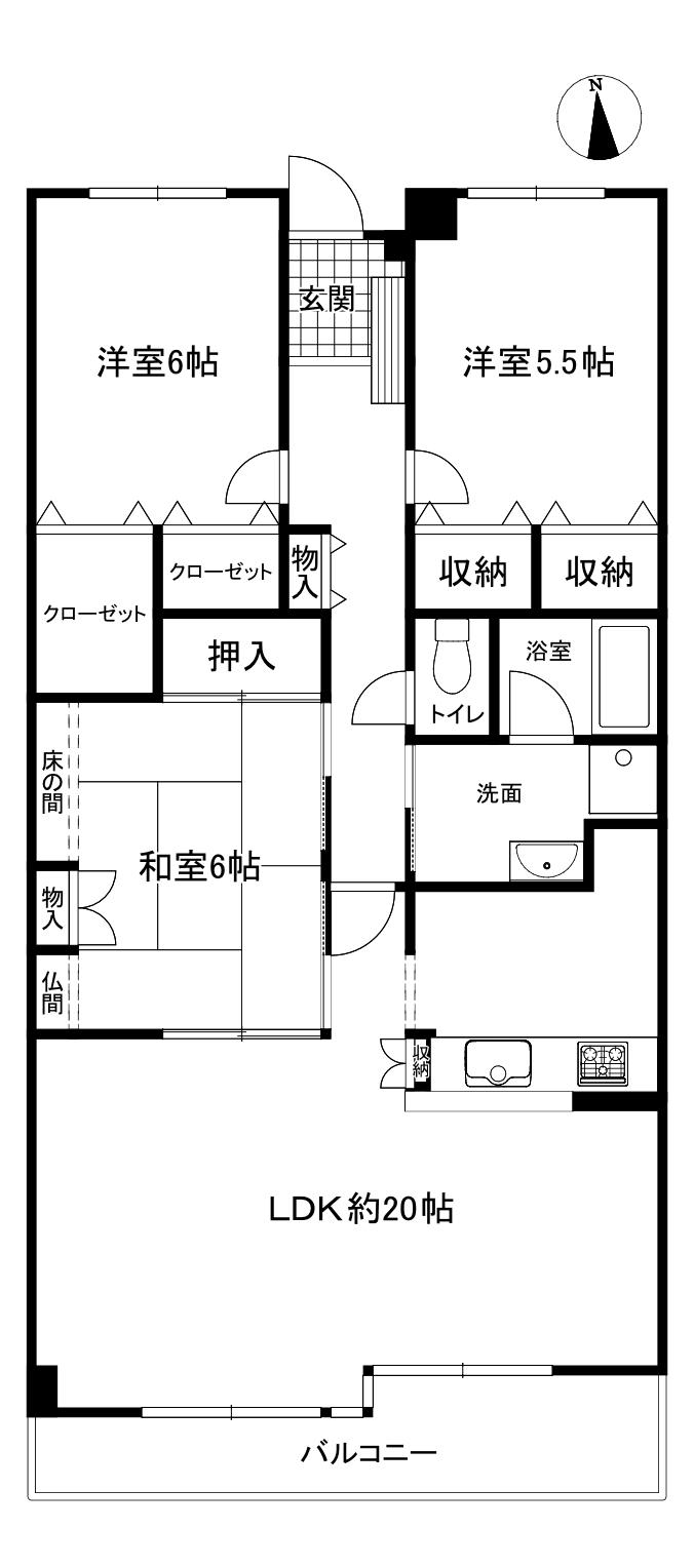 サンロード三石台参番館(3LDK/6階)の間取り写真