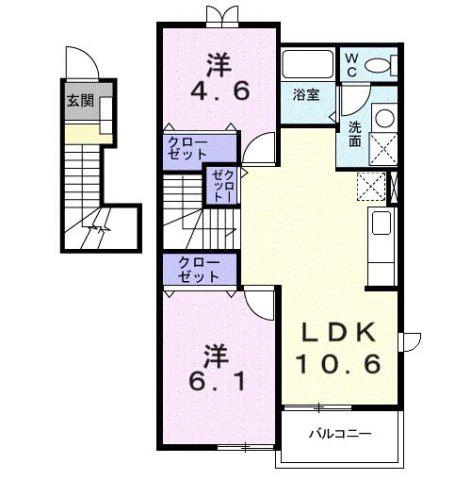 サンライズ柿谷(2LDK/2階)の間取り写真