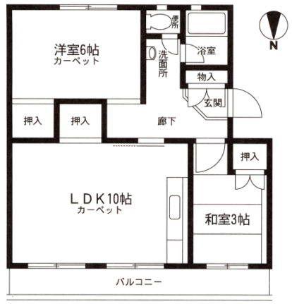 村上団地2街区38棟(2LDK/5階)の間取り写真